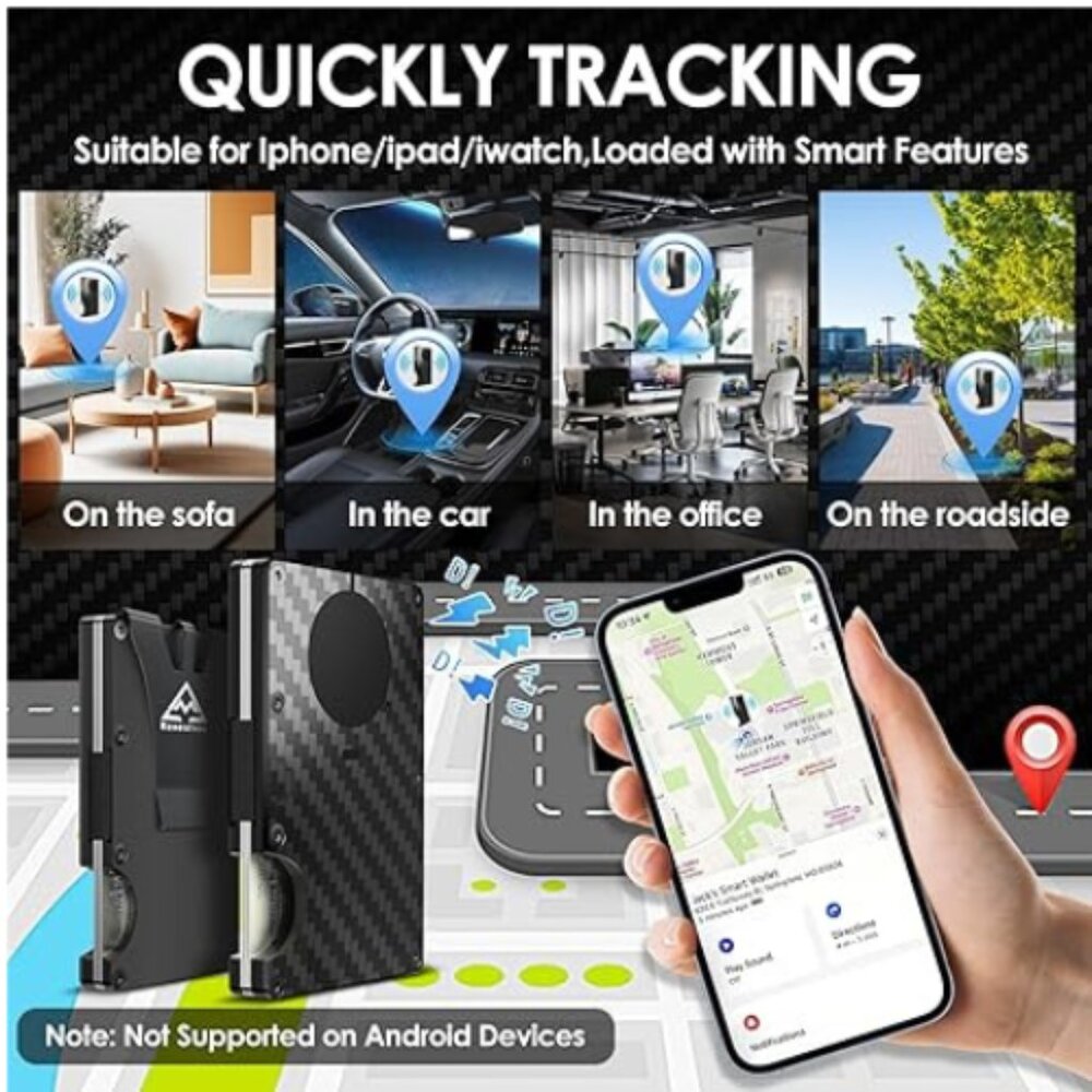 Smart Air Wallet Tracker Credit Card Holder Slim Metal Money Clip RFID Blocker